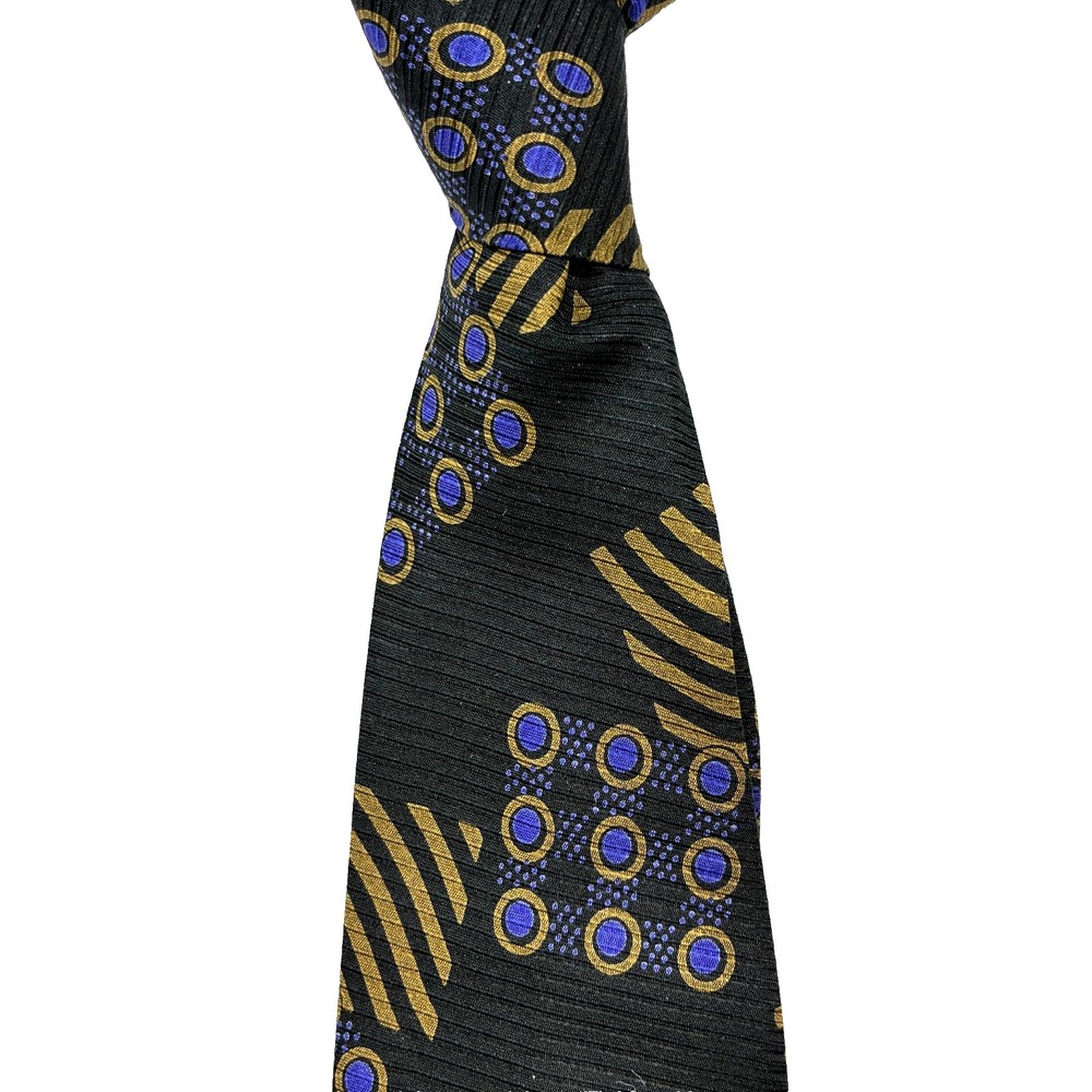 Giorgio Armani Silk Tie Cravatte Abstract Art Print Black Gold Made in Italy - Picture 3 of 8